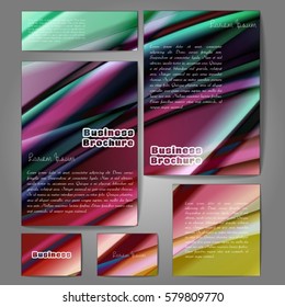 Corporate identity template set. Business stationery mock-up with colorful fading stripes. Branding design. Letter envelope, card, catalog, paper, notebook, presentation, letterhead. Vector