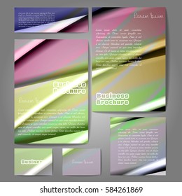 Corporate identity template set. Business stationery mock-up with colorful fading stripes. Branding design. Letter envelope, card, catalog, paper, notebook, presentation, letterhead. Vector