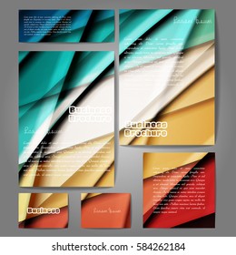 Corporate identity template set. Business stationery mock-up with colorful fading stripes. Branding design. Letter envelope, card, catalog, paper, notebook, presentation, letterhead. Vector