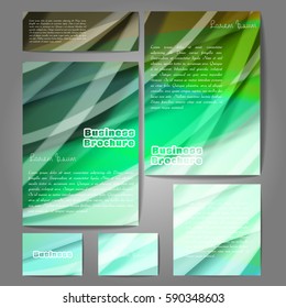 Corporate identity template set. Business stationery mock-up with colorful fading stripes. Branding design. Letter envelope, card, catalog, paper, notebook, presentation, letterhead. Vector