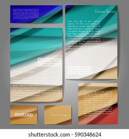Corporate identity template set. Business stationery mock-up with colorful fading stripes. Branding design. Letter envelope, card, catalog, paper, notebook, presentation, letterhead. Vector