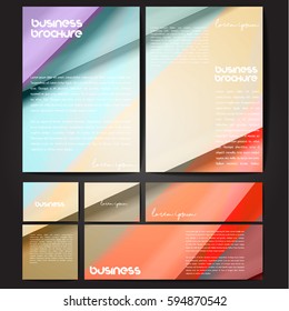 Corporate identity template set. Business stationery mock-up with colorful fading stripes. Branding design. Letter envelope, card, catalog, paper, notebook, presentation, letterhead. Vector