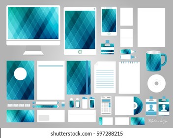 Corporate identity template set. Business stationery mock-up. Branding design. Colorful geometric background.