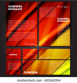 Corporate identity template set. Business stationery mock-up with colorful fading stripes. Branding design. Letter envelope, card, catalog, paper, notebook, presentation, letterhead. Vector