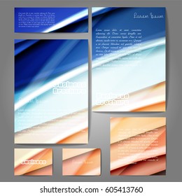 Corporate identity template set. Business stationery mock-up with colorful fading stripes. Branding design. Letter envelope, card, catalog, paper, notebook, presentation, letterhead. Vector