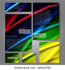 Corporate identity template set. Business stationery mock-up with colorful fading stripes. Branding design. Letter envelope, card, catalog, paper, notebook, presentation, letterhead. Vector
