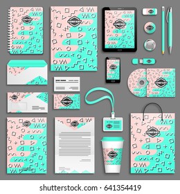 Corporate identity template set. Business stationery mock-up with logo. Branding design. Colorful geometric background.