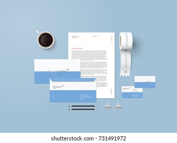Corporate identity template set. Business stationery mock-up with logo template. Set of envelope, card, tape, etc. Vector illustration.