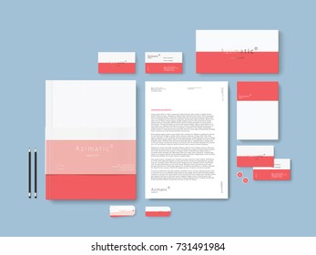 Corporate identity template set. Business stationery mock-up with logo template. Set of envelope, card, catalog, tags, etc. Vector illustration.