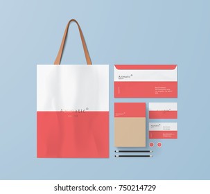 Conjunto de plantillas de identidad corporativa. Diseño de fondo de negocios con plantilla de logotipo. Conjunto de sobre, tarjeta, paquete, portátil, etc. Ilustración vectorial.