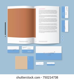 Corporate identity template set. Business stationery mock-up with logo template. Set of envelope, card, catalog, tags, notebook, etc. Vector illustration.