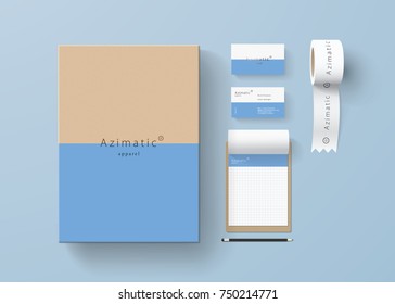 Corporate identity template set. Business stationery mock-up with logo template. Set of card, box, notebook, tape, etc. Vector illustration.