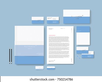 Corporate identity template set. Business stationery mock-up with logo template. Set of envelope, card, catalog, tags, etc. Vector illustration.