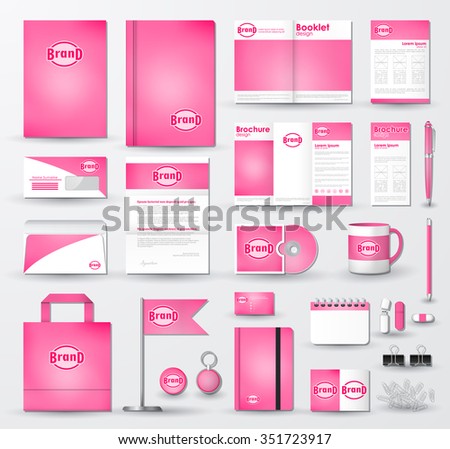 Corporate identity template set. Business stationery mock-up with pink blurred background and logo. Branding design.