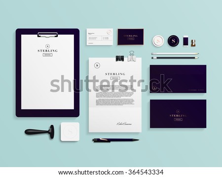 Corporate identity template set. Business stationery mock-up with logo template. Set of envelope, card, folder, etc. Vector illustration.