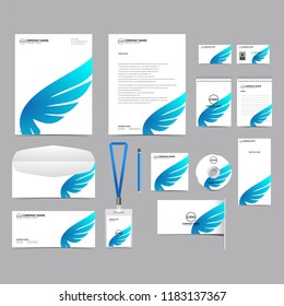 Corporate identity template set design. blank template editable with logo abstract wing background. vector company Business Stationery branding mockup eps 10