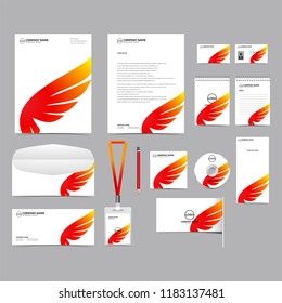 Corporate identity template set design. blank template editable with logo abstract wing background. vector company Business Stationery branding mockup eps 10