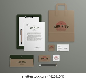 Corporate identity template set with logo sample. Business stationery mock-up for bakery or cafe. 