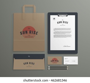 Corporate identity template set with logo sample. Business stationery mock-up for bakery or cafe.