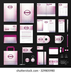 Corporate identity template set with  pink halftone texture on white background. Business stationery mock-up. Branding design