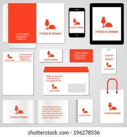 Corporate identity template. Stationery template design. Documentation for business. Vector illustration. Restaurant, food, drink