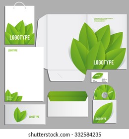 Corporate identity template. Vector company style for brandbook and guideline. ECO style  and green colors.