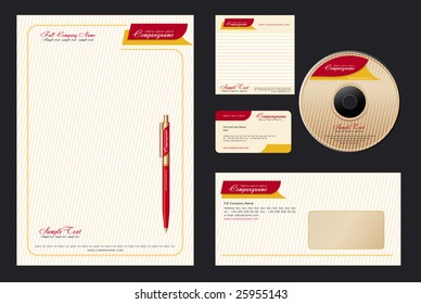 Corporate Identity Template Vector  with  elegant background - blank, card, pen, cd, note-paper, envelope