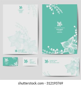 Corporate identity template with vintage flowers. Vector company style for brandbook and guideline