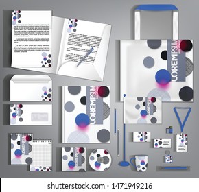 Corporate identity template. White set with gray and blue circles. Modern trendy style. Vector illustration