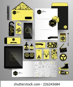 Corporate identity templates: blank, business cards, badge, envelope, pen, Folder for document