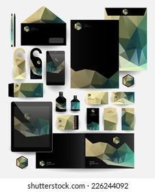 Corporate identity templates: blank, business cards, badge, envelope, pen, Folder for document