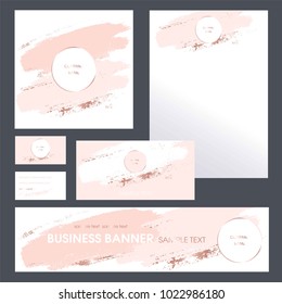 Corporate identity templates for company. Invitation to a company event. Cover product catalog. Business card. Banner. Letterhead A4. Brush strokes in gentle pastel colors on a white background.