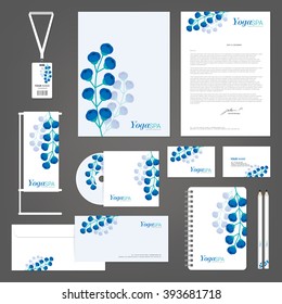 Corporate identity templates, Spa Yoga Orchid Flower, Business card, cd, envelop, letter, green, Blank Vector illustration