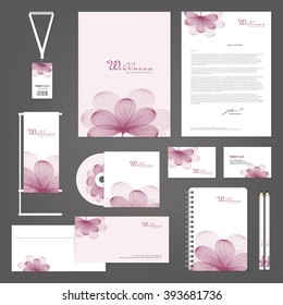 Corporate identity templates, Spa Yoga Orchid Flower, Business card, cd, envelop, letter, green, Blank Vector illustration