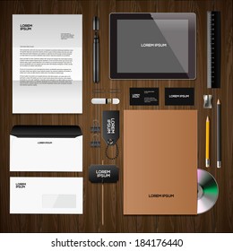 Corporate identity templates:blank, business cards, disk, notepad, pen, envelope, badge, stationery, brand-book, portable console, tablet pc. Vector illustration. 