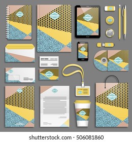 Corporate identity trendy boho template set. Business stationery mock-up with logo. Branding design texture. Colorful geometric background.