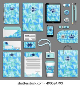 Corporate identity trendy ice template set. Business stationery mock-up with logo. Branding design. Geometric background.