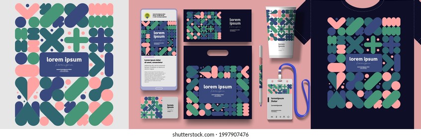 Corporate identity. Vector. Abstract patterns and branding. Elements for business. Example of using geometric illustrations in design.  