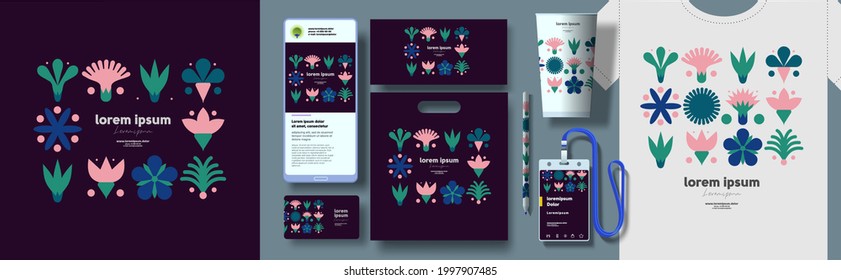 Corporate identity. Vector. Abstract patterns and branding. Elements for business. Example of using geometric illustrations in design.  