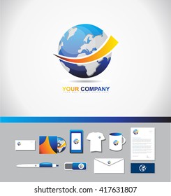 Corporate identity vector company logo icon element template earth 3d globe global technology 