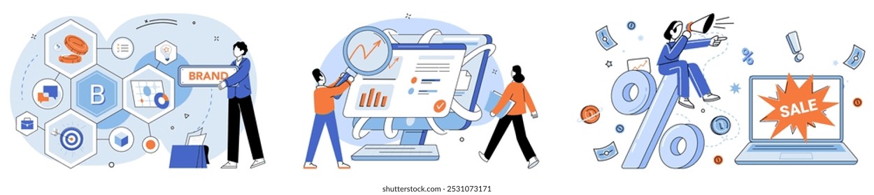 Ilustração do vetor de identidade corporativa. Individualidade, sinalizador, chama a atenção para características únicas diferenciar a corporação Identificação, bússola, guia os consumidores no reconhecimento e conexão