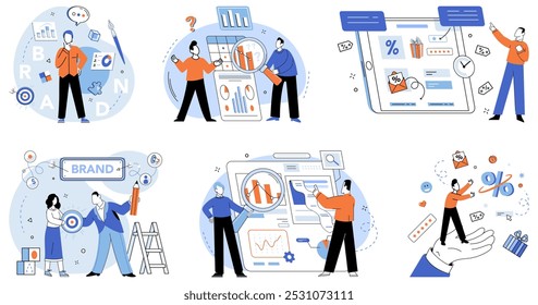 Ilustração do vetor de identidade corporativa. Estratégia, roteiro, esboça etapas deliberadas que a corporação realiza para estabelecer sua identidade Estratégia de negócios, bússola, navega pela corporação por meio de