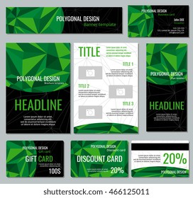 Corporate identity vector template with green polygonal elements