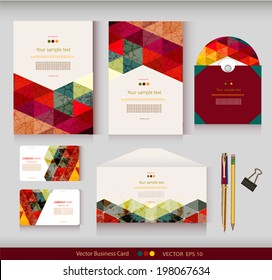 Corporate Identity. Vector templates. Geometric pattern. Envelope, cards, business cards, tags, disc with packaging, pencils, clamp. With place for your text