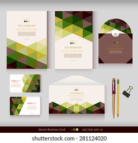 Corporate Identity. Vector templates. Geometric pattern. Envelope, cards, business cards, tags, disc with packaging, pencils, clamp. With place for your text