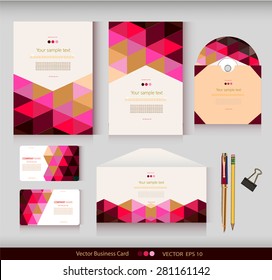 Corporate Identity. Vector templates. Geometric pattern. Envelope, cards, business cards, tags, disc with packaging, pencils, clamp. With place for your text