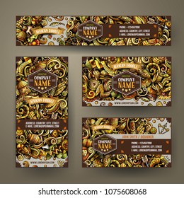 Corporate Identity vector templates set design with doodles hand drawn African theme. Colorful banner, id cards, flayer design. Templates set