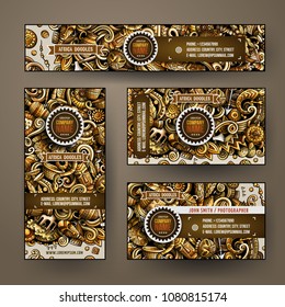 Corporate Identity vector templates set design with doodles hand drawn African theme. Colorful banner, id cards, flayer design. Templates set