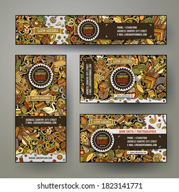 Corporate Identity vector templates set design with doodles. Hand drawn Automotive theme. Colorful banner, id cards, flayer design. Templates set