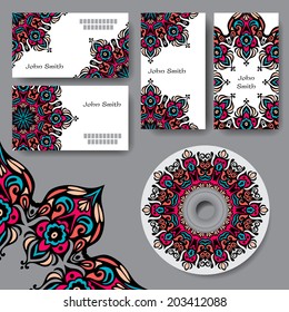 Corporate Identity vector templates set. Art Ornamental Flourish  Cards